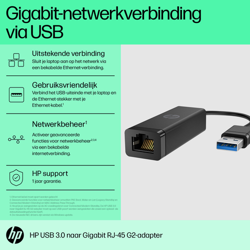 [4Z7Z7AA] HP USB 3.0-naar-Gigabit RJ45-adapter G2